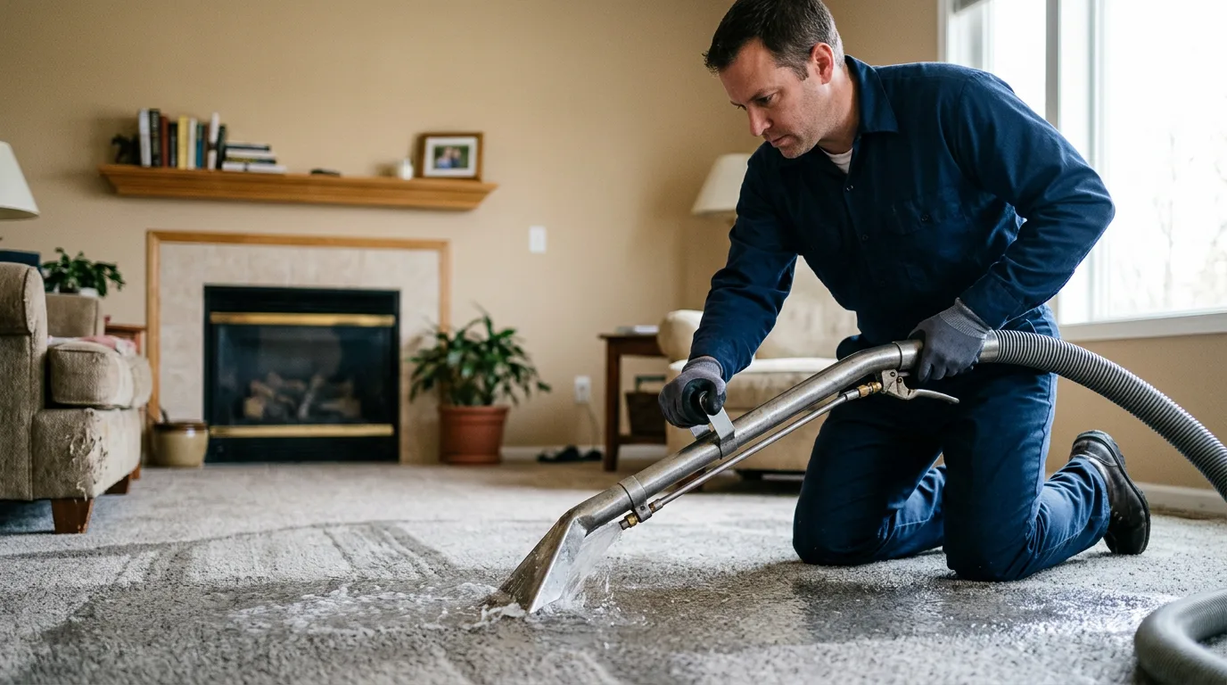 Water damage restoration technician working near Freeport, ME